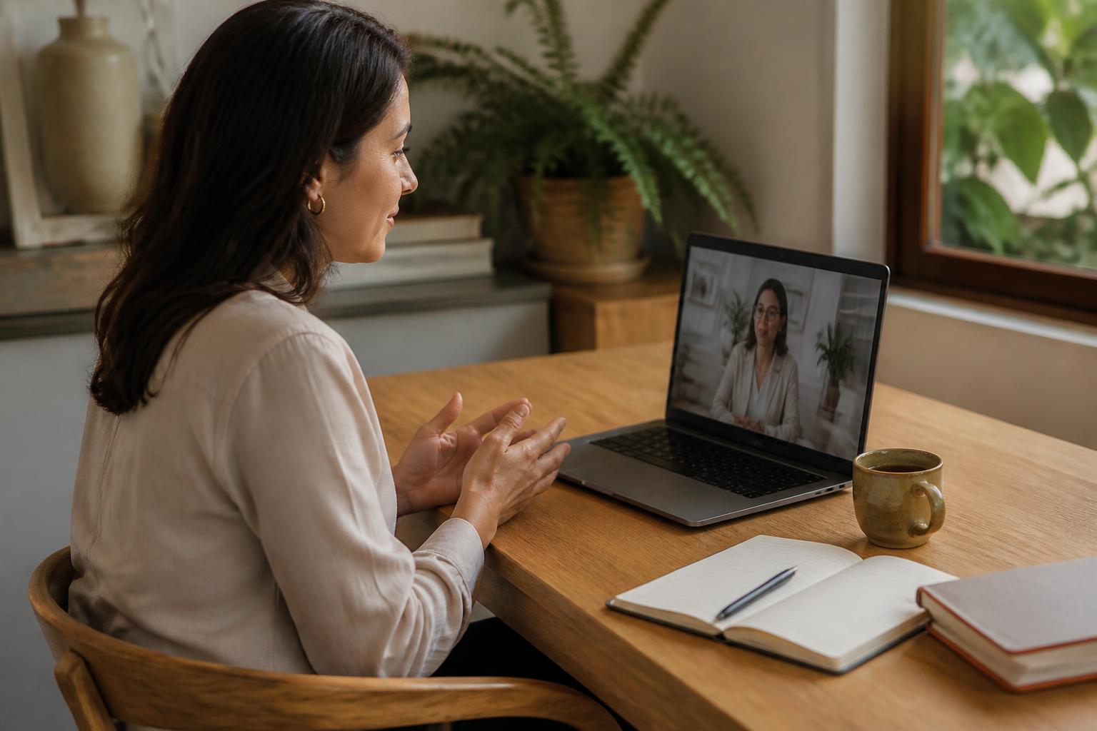 Pessoa em atendimento psicológico on-line pelo computador